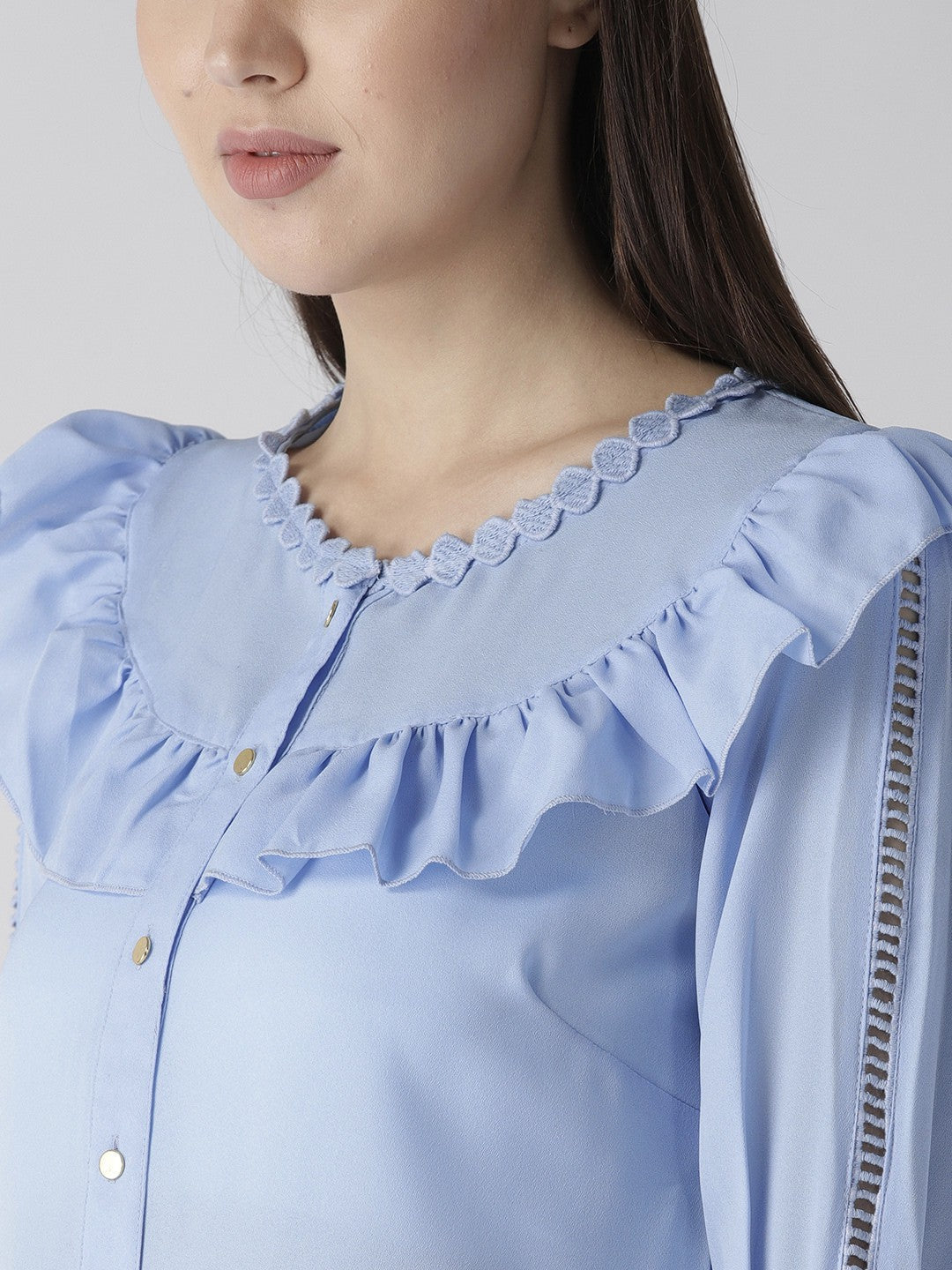 Blue Solid Shirt Style Top