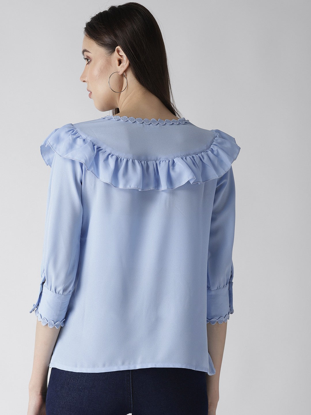 Blue Solid Shirt Style Top