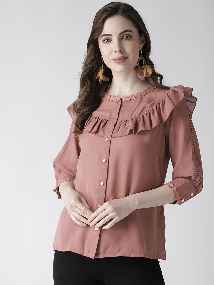 plusS   Pink Solid Shirt Style Top