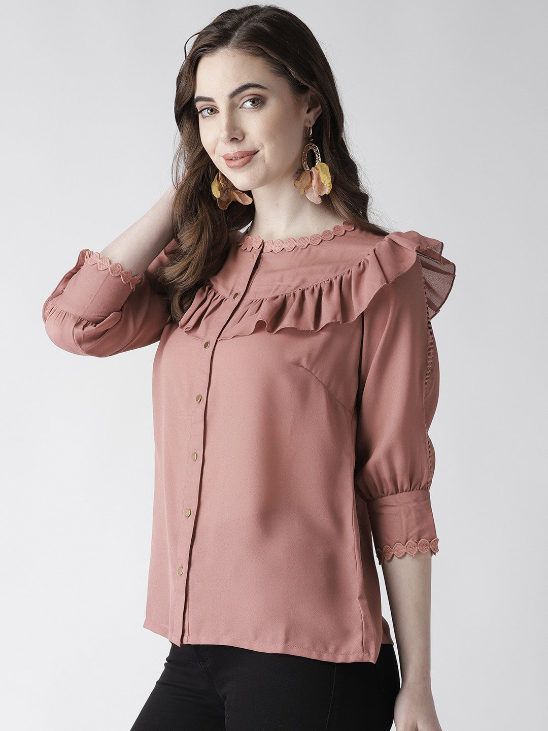 plusS   Pink Solid Shirt Style Top