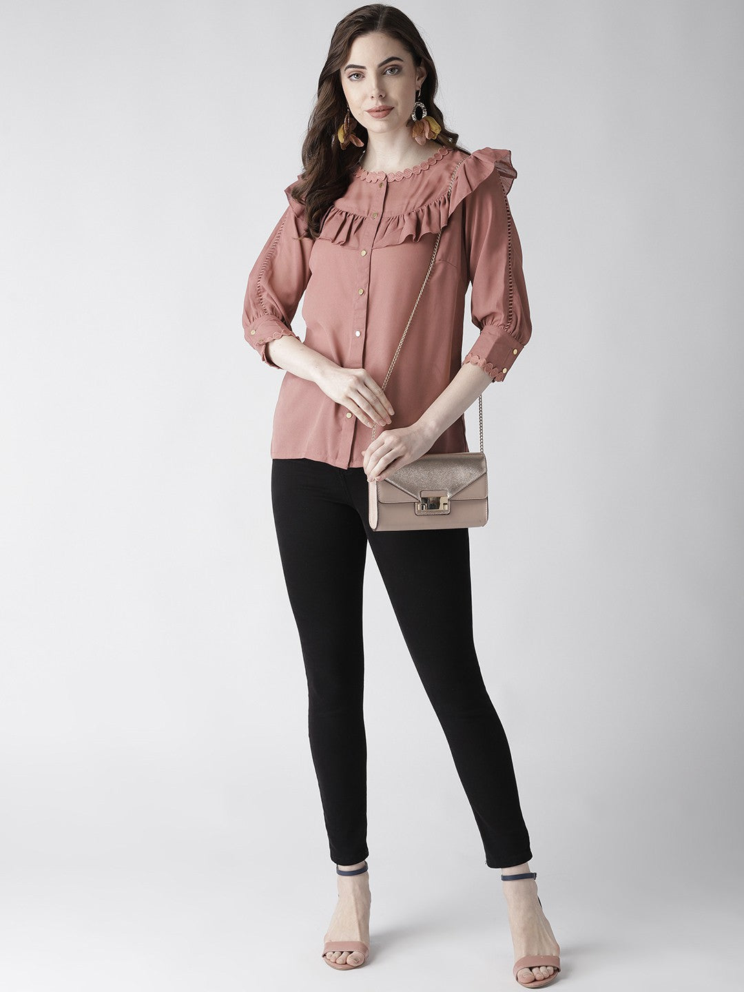 plusS   Pink Solid Shirt Style Top