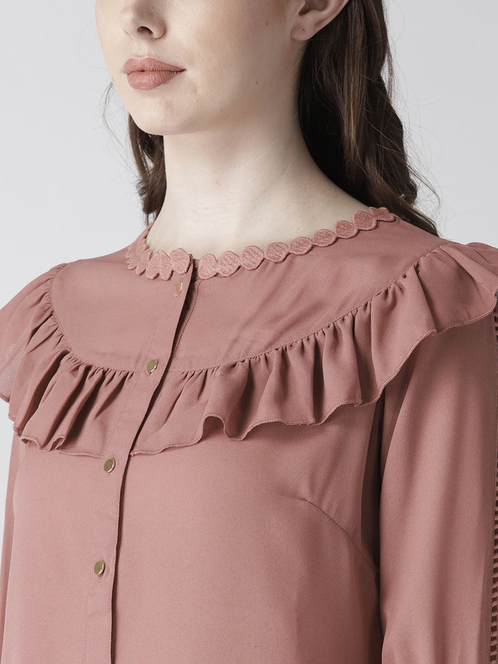 plusS   Pink Solid Shirt Style Top