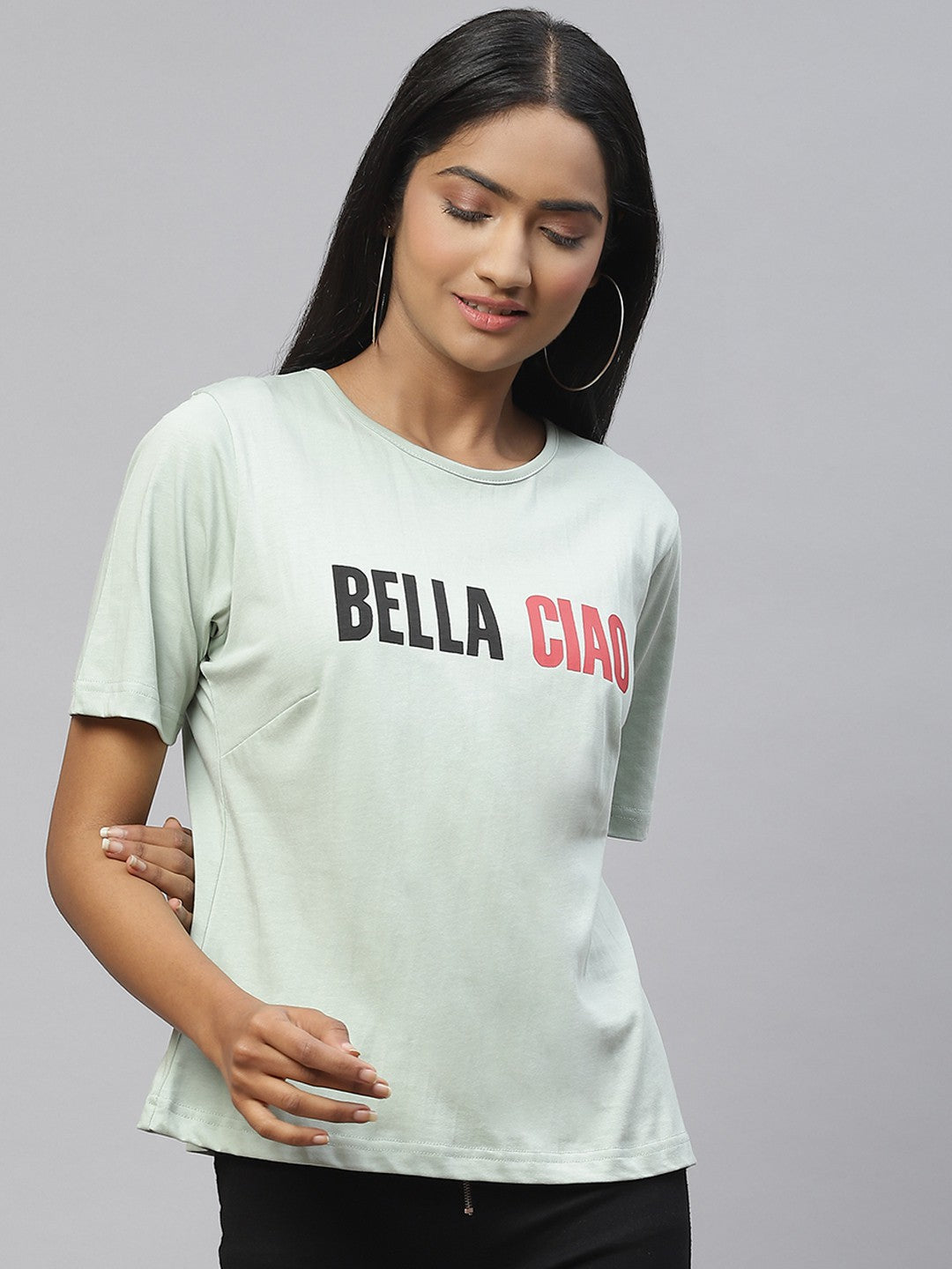 Pink Bella Ciao Money Heist Song Print Cotton T-shirt
