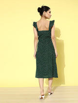 Green Printed A-Line Dress