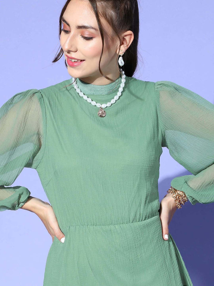 Gorgeous Green Solid Volume Play Dress