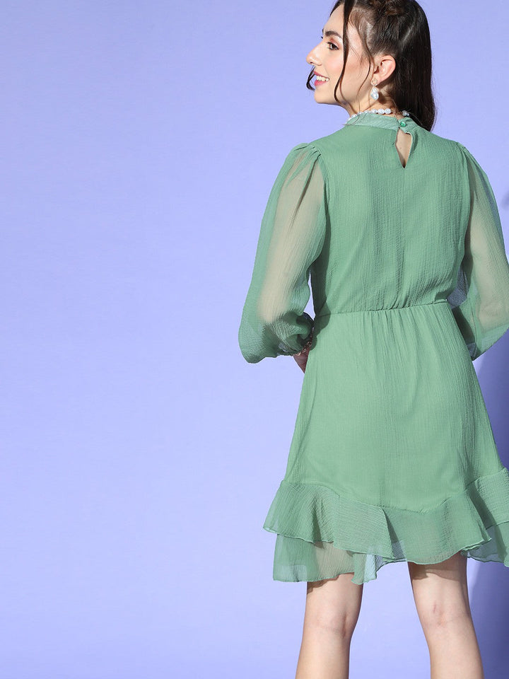 Gorgeous Green Solid Volume Play Dress