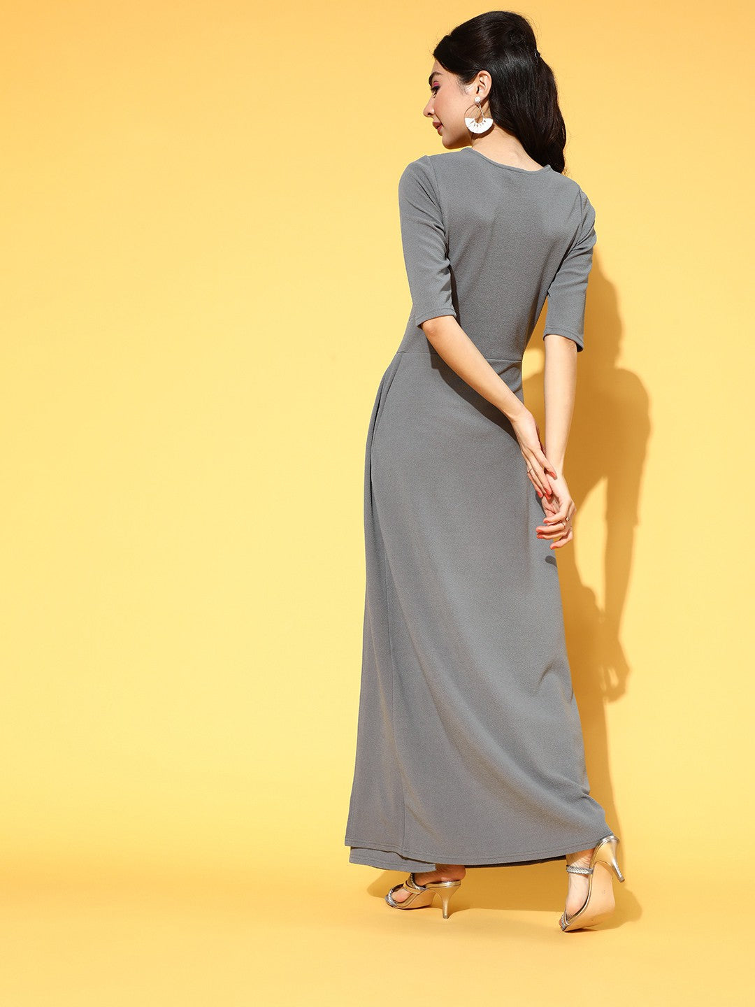 Beautiful Grey Solid Volume Play Dress