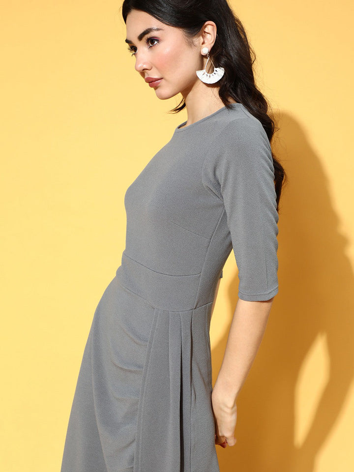 plusS Women Beautiful Grey Solid Volume Play Dress