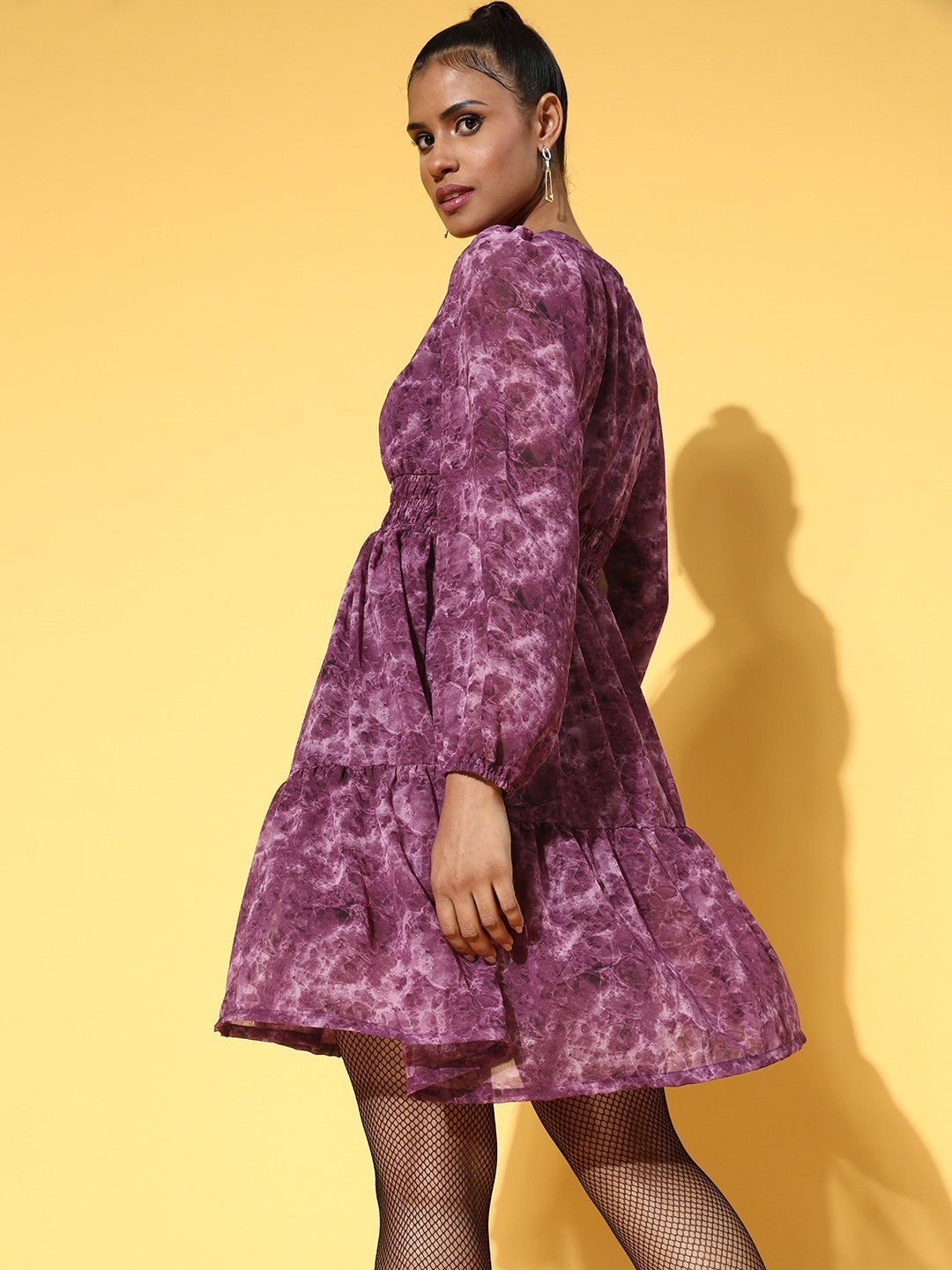 plusS Purple Tie-Up Neck Dress