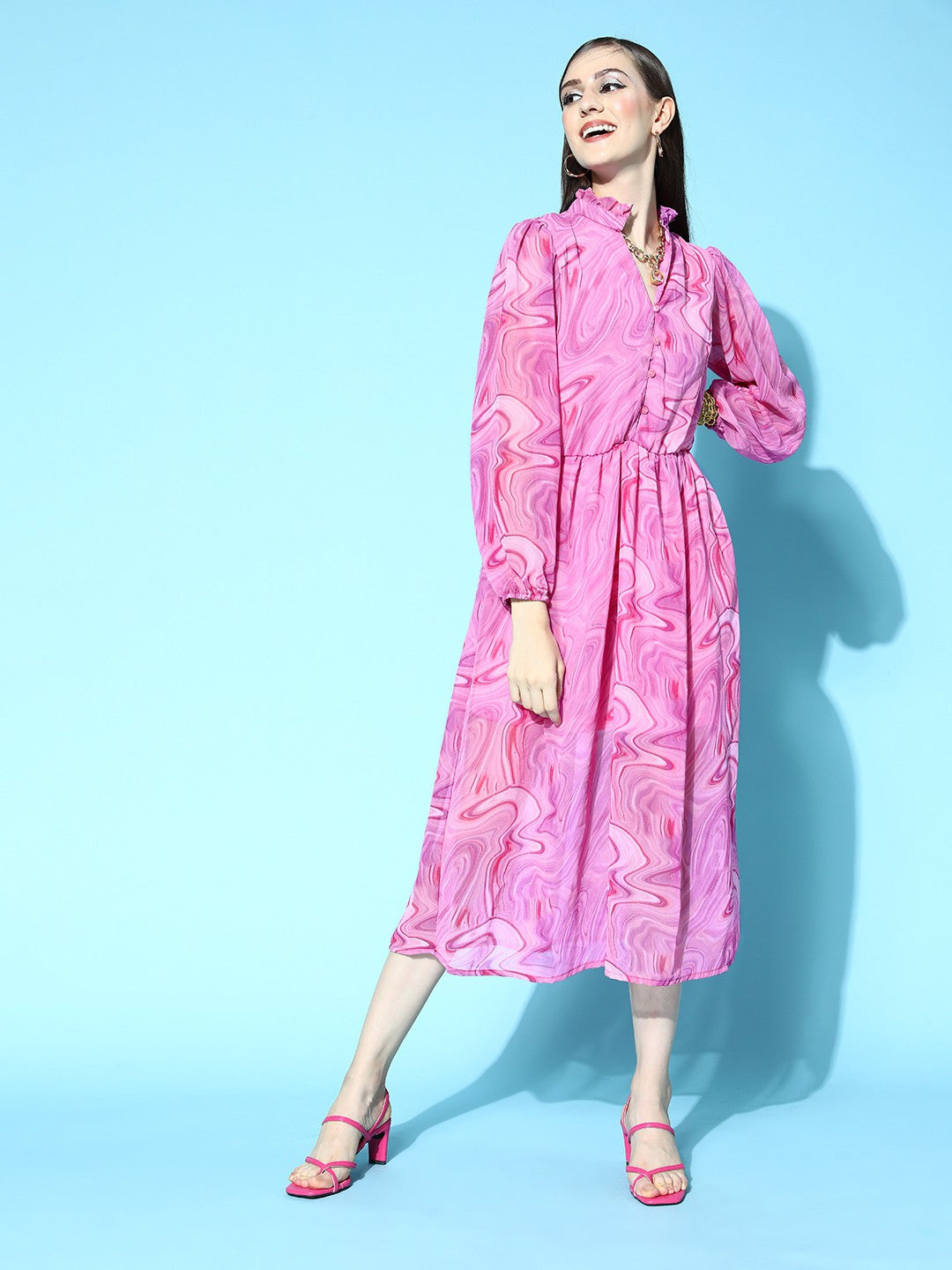 plusS Women Pretty Pink Abstract Digital Warping Dress
