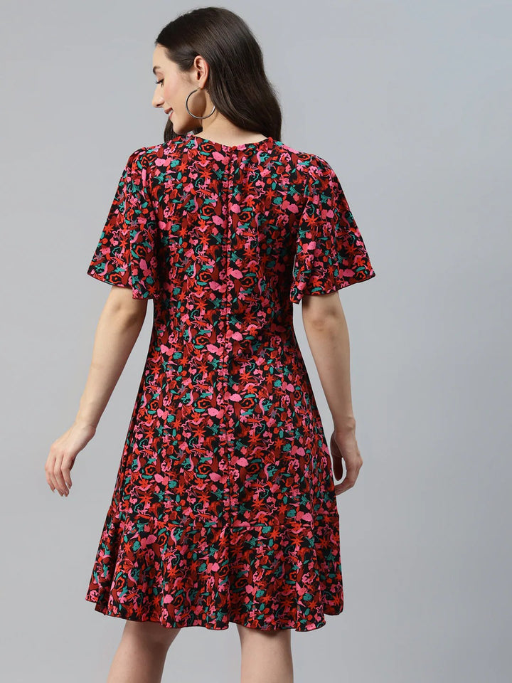 plusS Black  Red Floral Print A-Line Dress