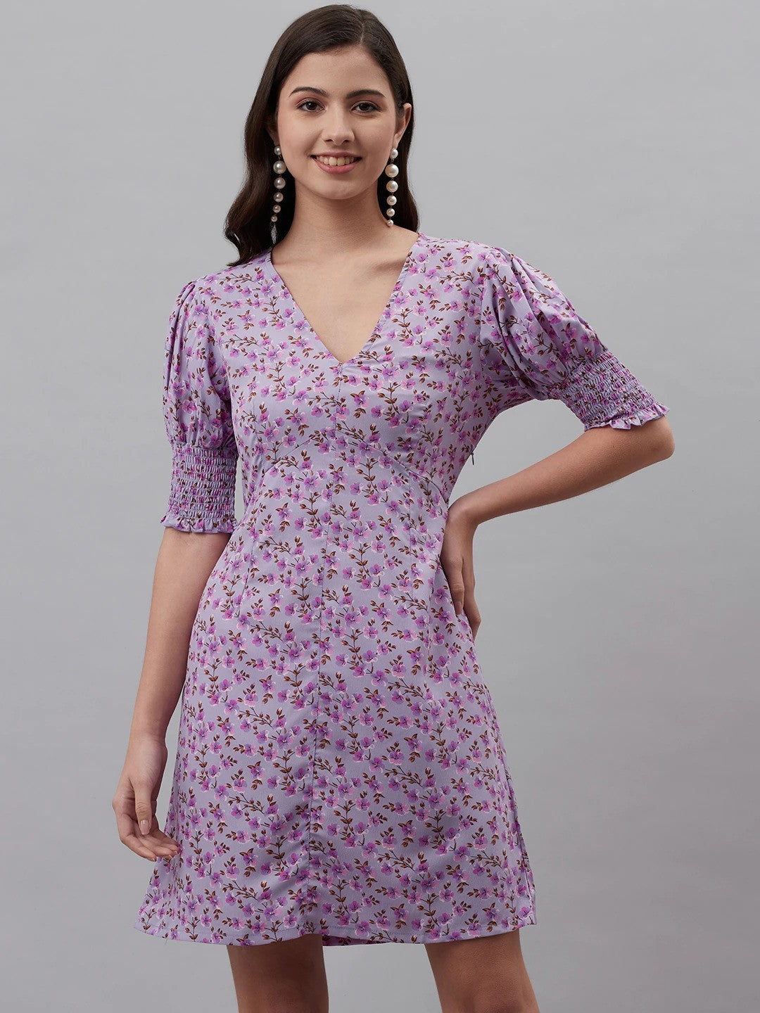 plusS Purple Floral Print A-Line Dress