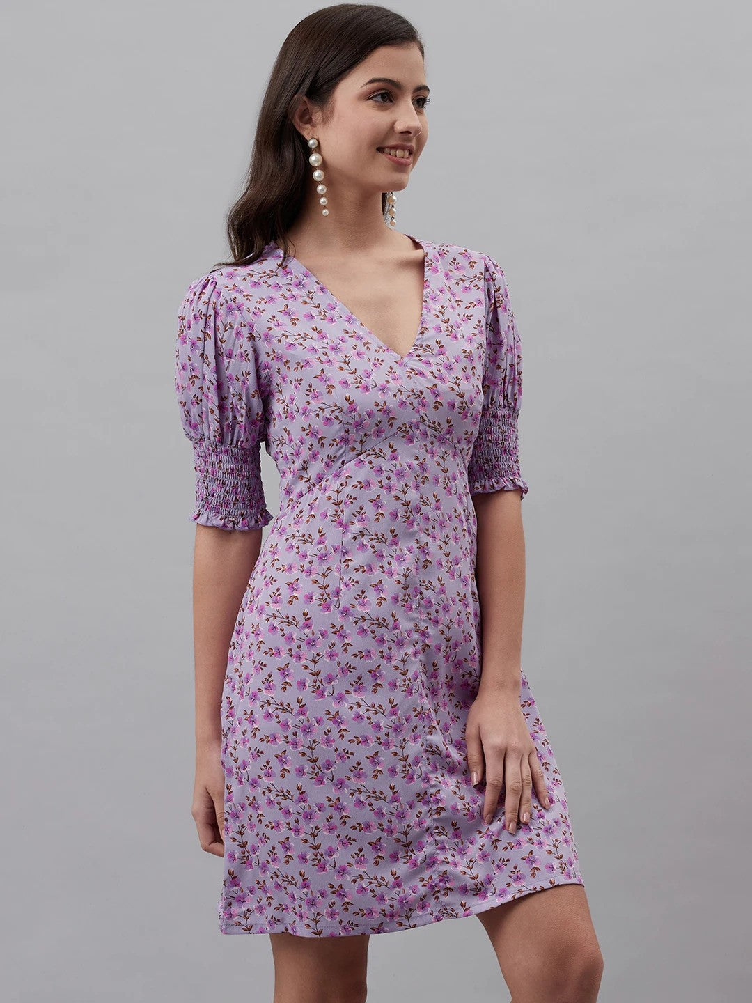 plusS Purple Floral Print A-Line Dress