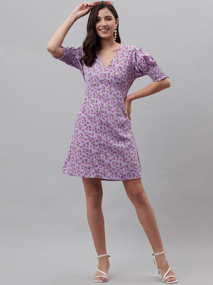 plusS Purple Floral Print A-Line Dress