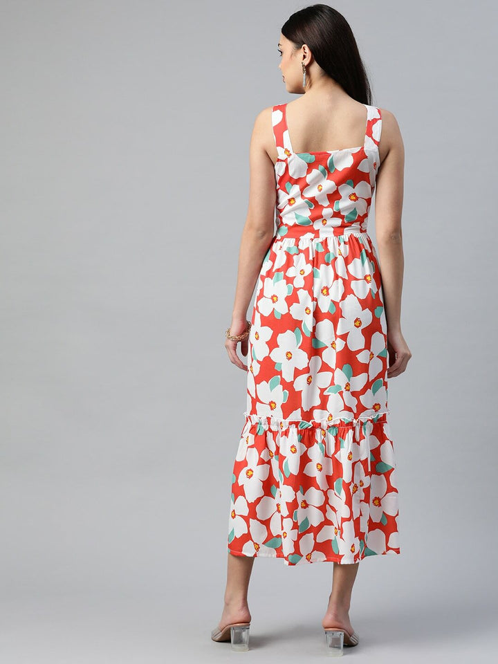 plusS Floral Tiered A-Line Midi Dress