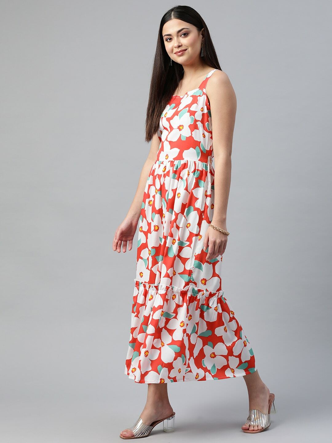 plusS Floral Tiered A-Line Midi Dress