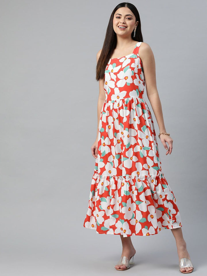 plusS Floral Tiered A-Line Midi Dress