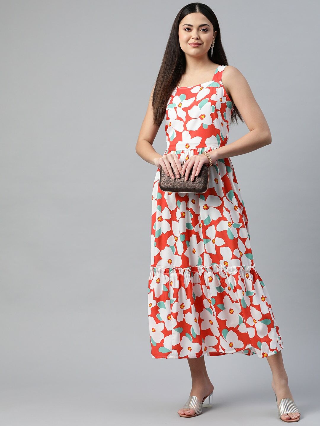 plusS Floral Tiered A-Line Midi Dress