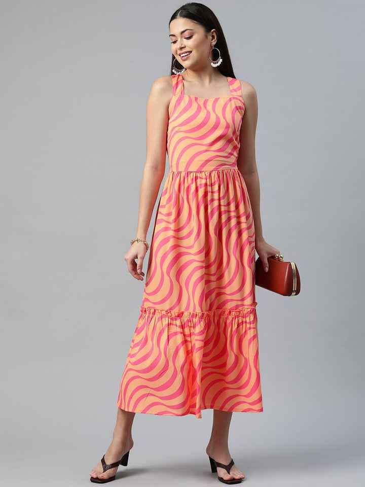 plusS Abstract Print Tiered A-Line Midi Dress