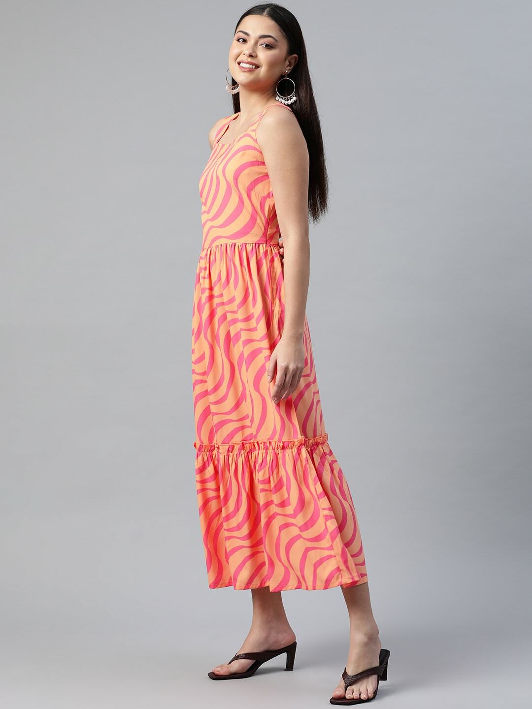 plusS Abstract Print Tiered A-Line Midi Dress