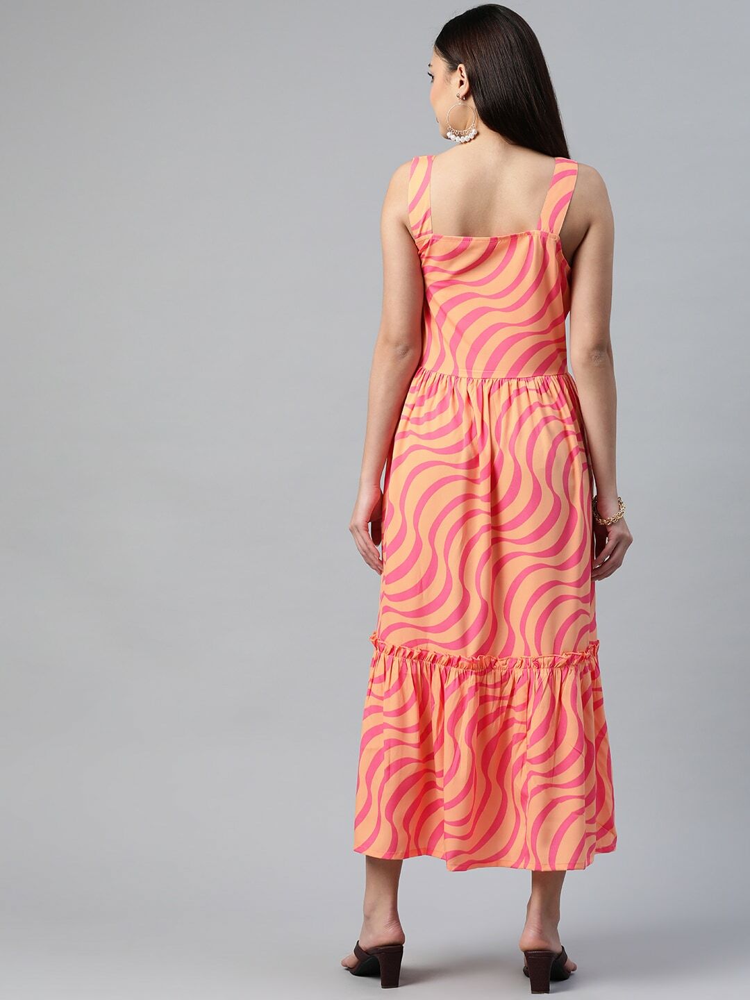 plusS Abstract Print Tiered A-Line Midi Dress