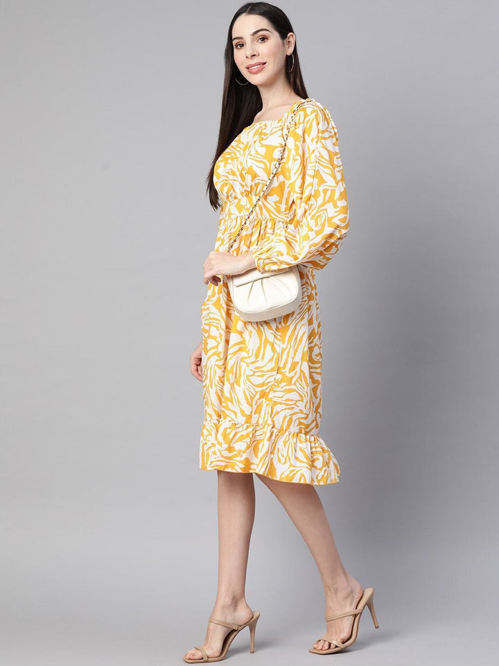 plusS White  Mustard Yellow Printed Fit  Flare Dress