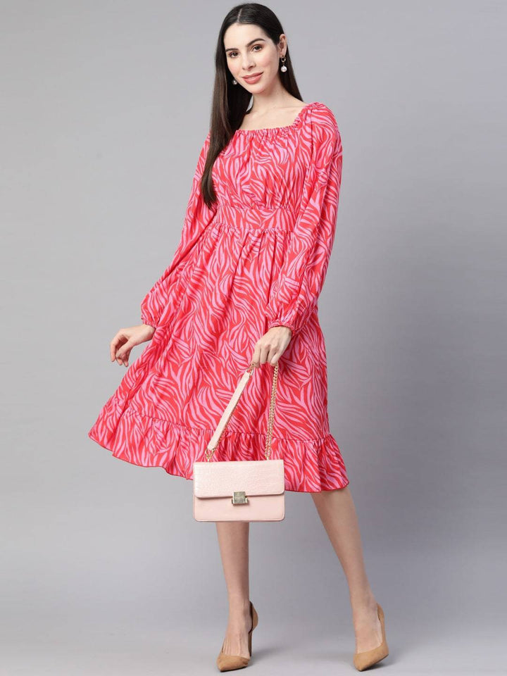 plusS Pink Printed Fit  Flare Dress