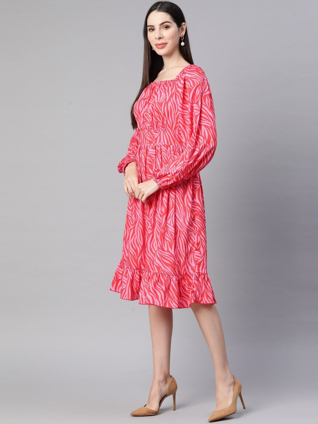 plusS Pink Printed Fit  Flare Dress