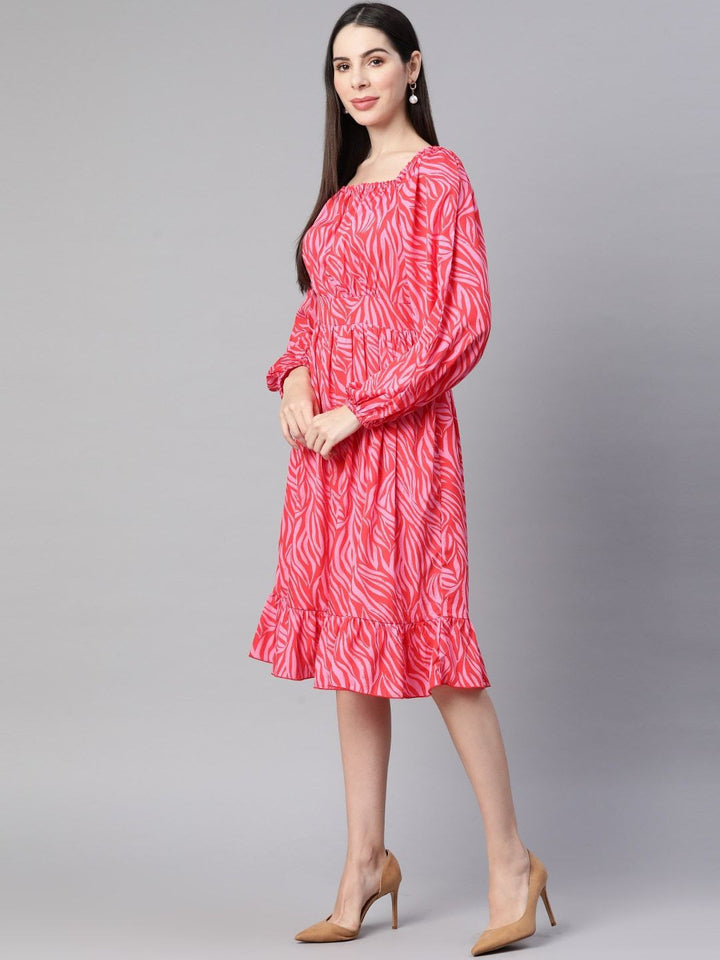 plusS Pink Printed Fit  Flare Dress