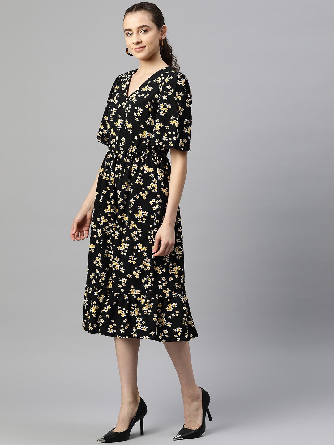 plusS Floral Print Fit  Flare Midi Dress