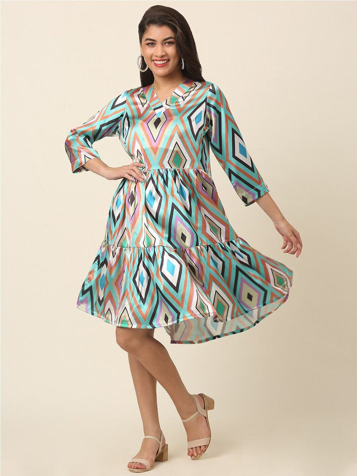 plusS Blue Print A-Line Dress