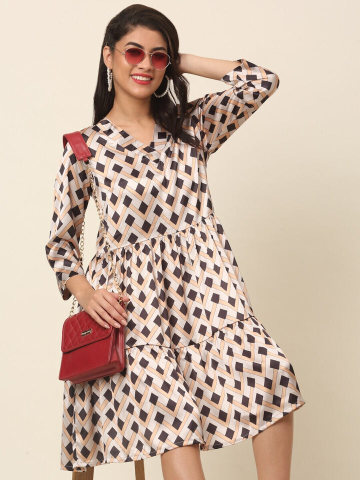 plusS Beige Print A-Line Dress