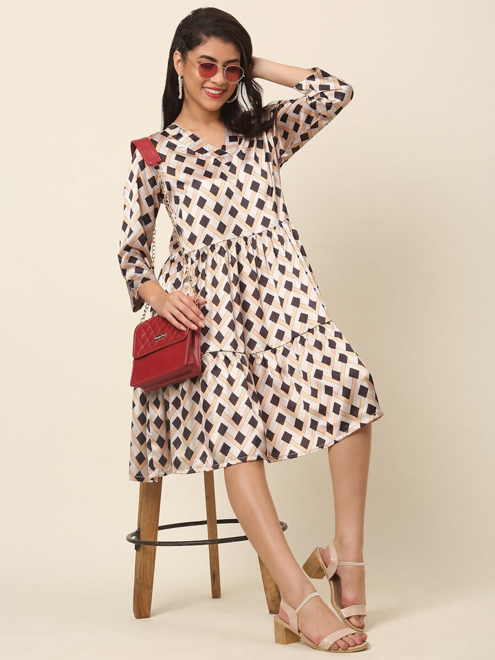 plusS Beige Print A-Line Dress