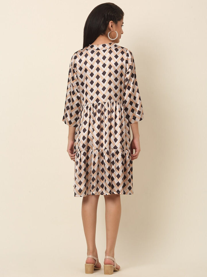 plusS Beige Print A-Line Dress