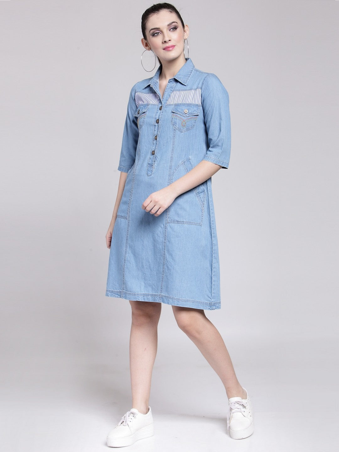 plusS Blue Embroidered Shirt Dress