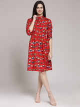 plusS Women Red Printed Fit  Flare Dress