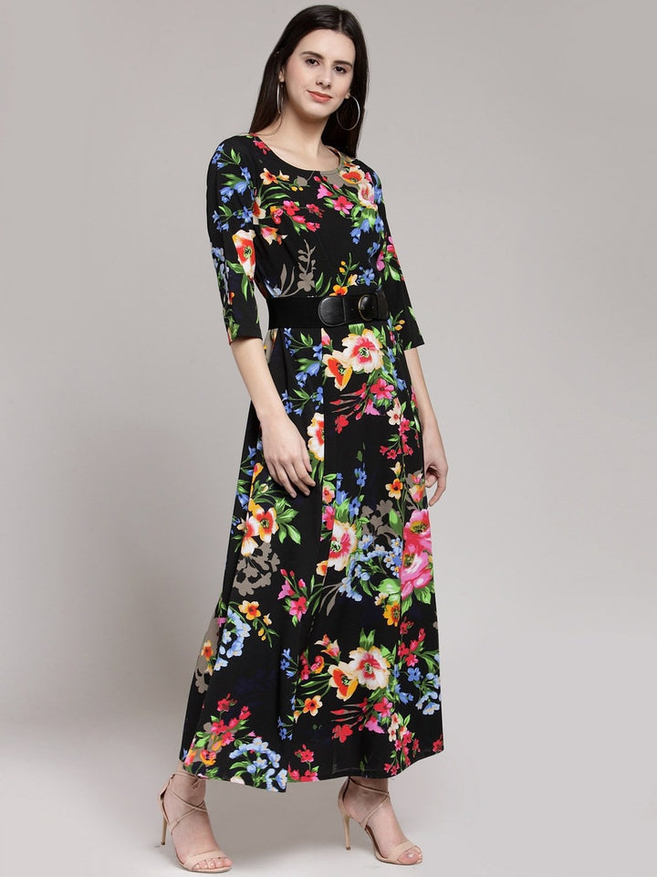 plusS Black Floral Printed Maxi Dress