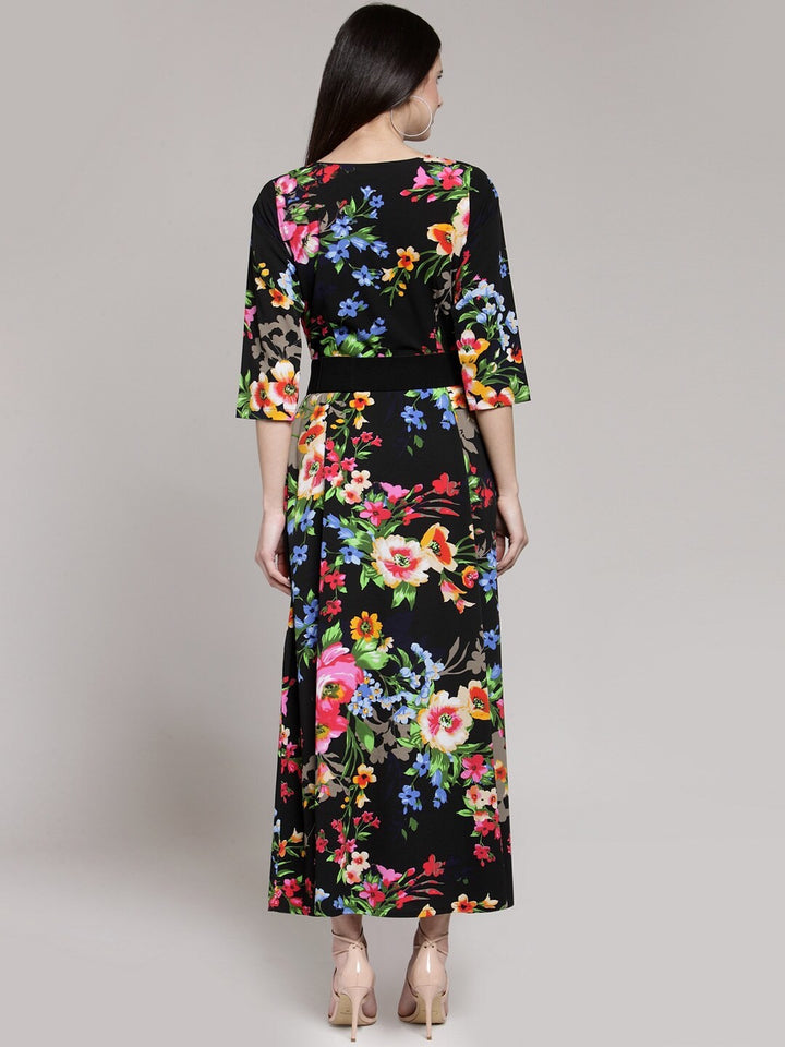 plusS Black Floral Printed Maxi Dress