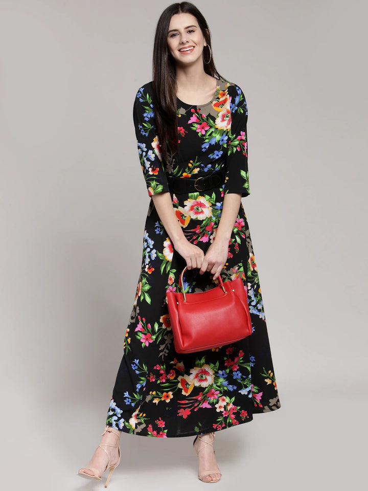 plusS Black Floral Printed Maxi Dress