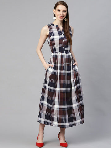 plusS Women Burgundy  White Checked Maxi Dress