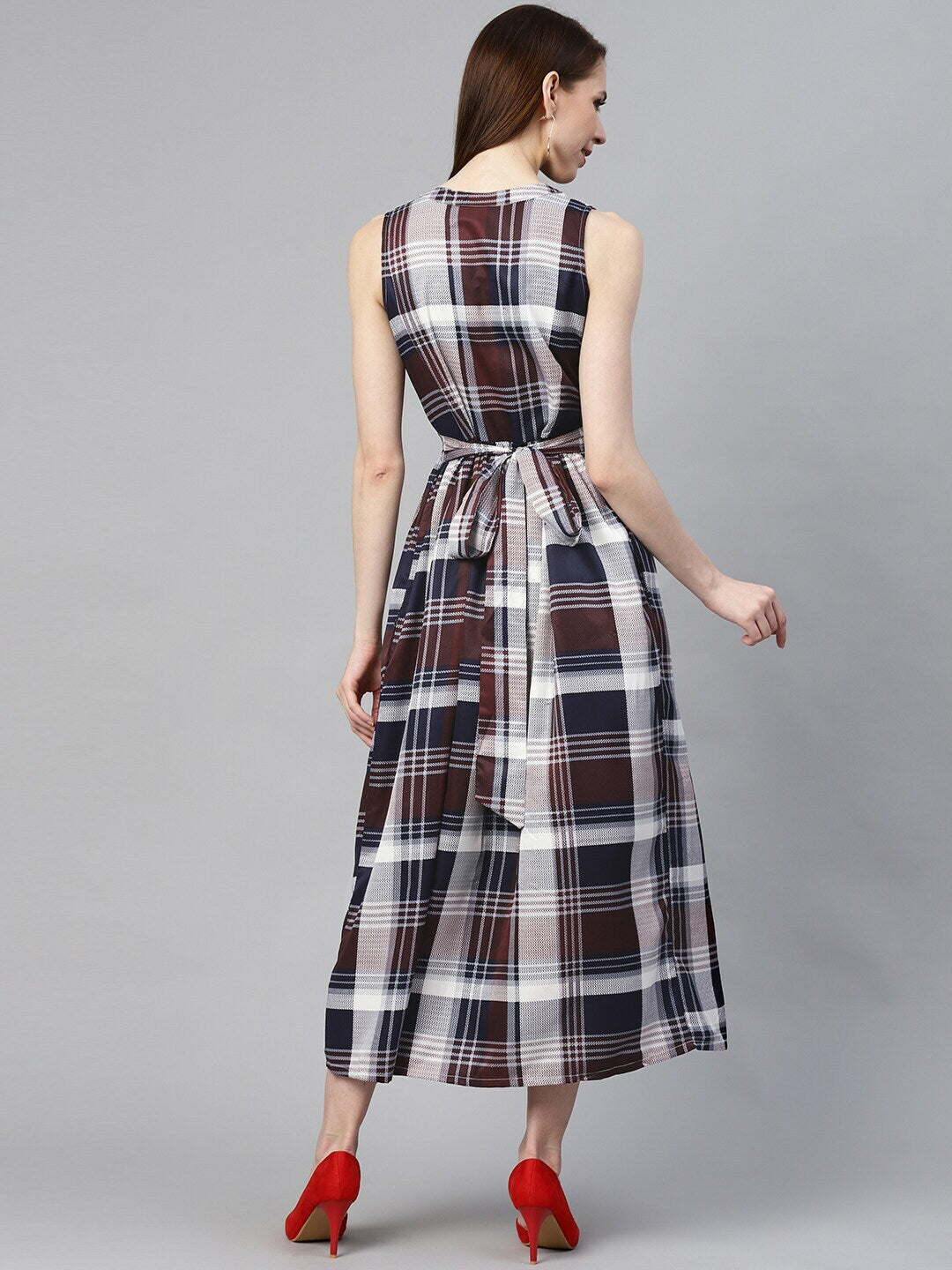 plusS Women Burgundy  White Checked Maxi Dress