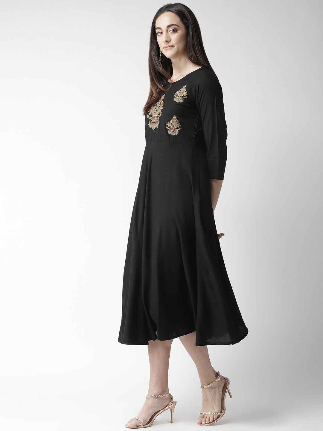 plusS Black Embroidered A-Line Dress