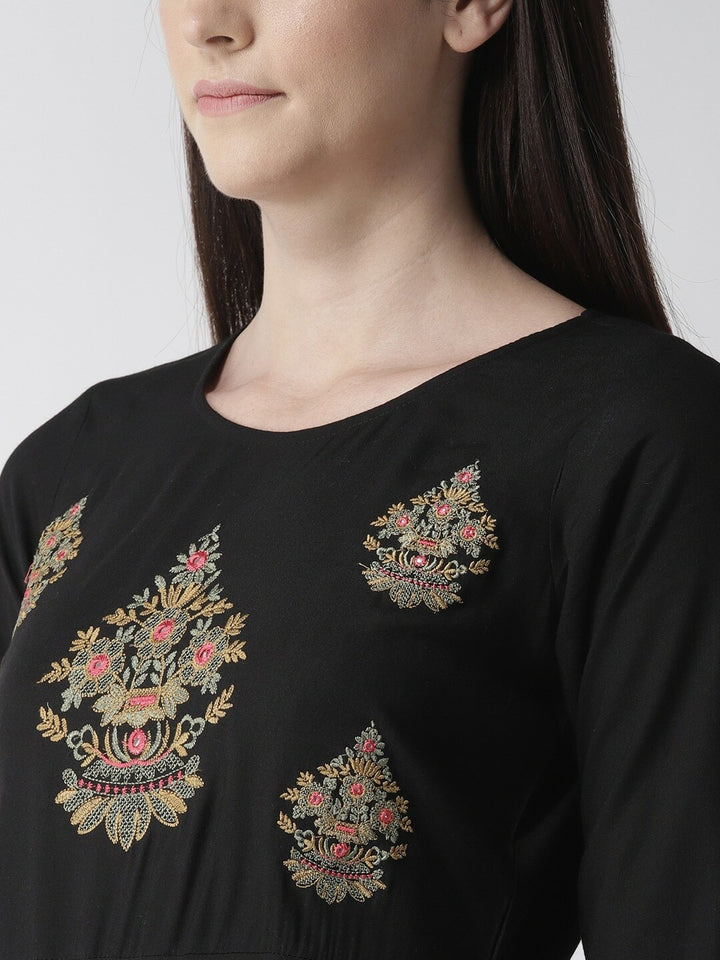 plusS Black Embroidered A-Line Dress