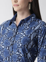 plusS Women Blue Snake Skin Print Shirt Dress