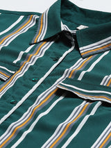 plusS Attractive Green and White Striped Midi Shirt Dress