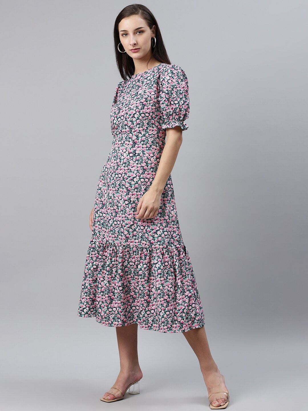 plusS Pink Floral Midi Dress