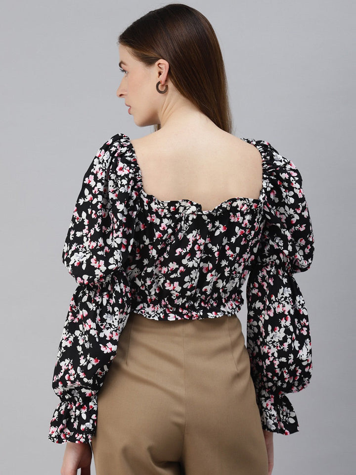 plusS Black Floral Regular Crop Top