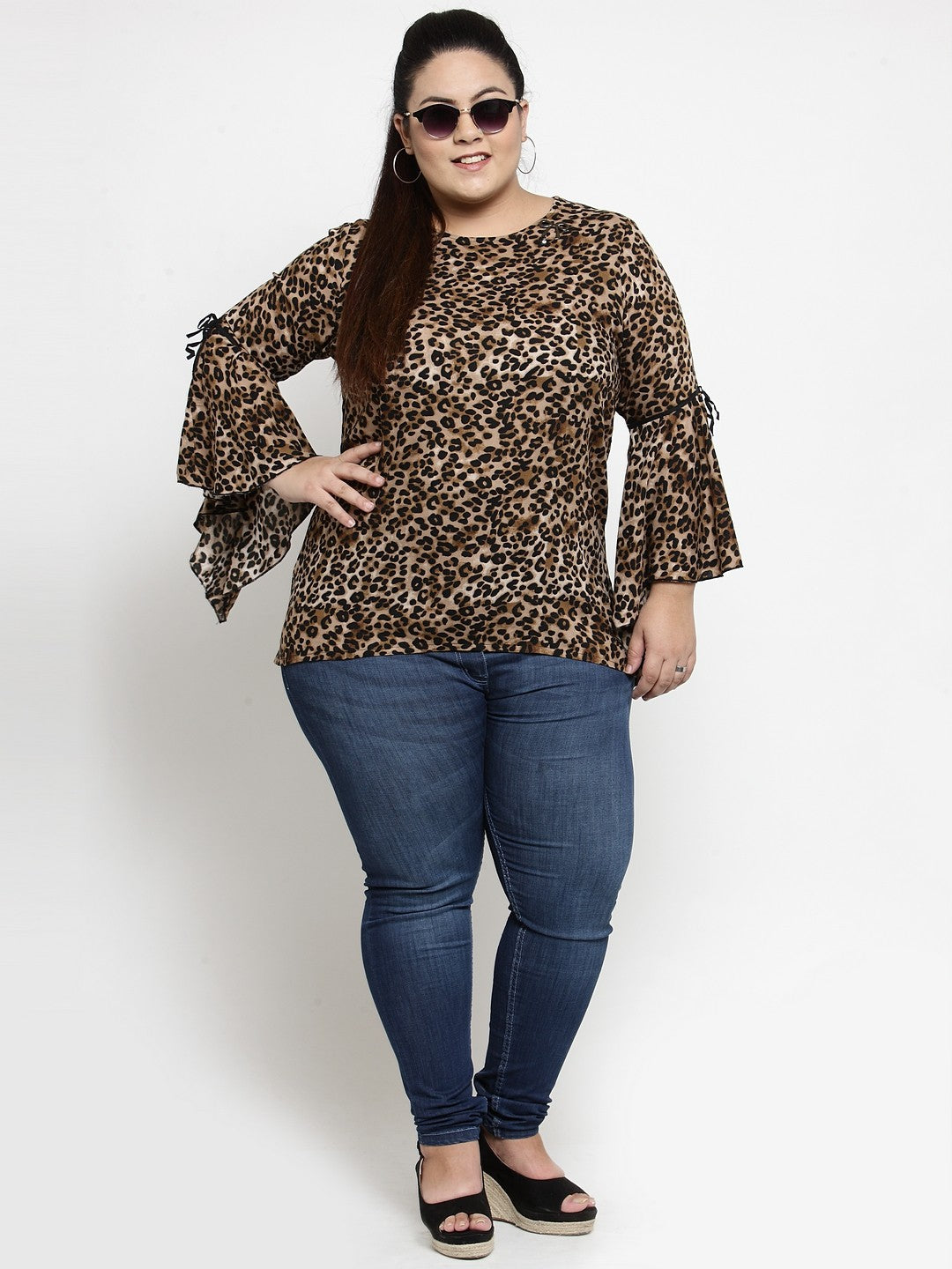 plusS Women Brown Animal Print High-Low Top