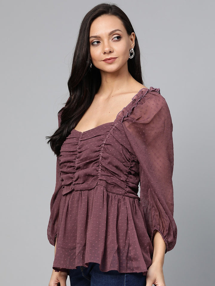 plusS Mauve Dobby Weave A-Line Top