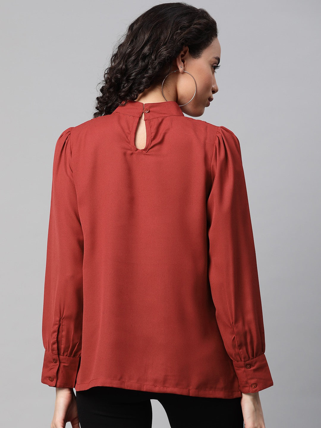 plusS Maroon High Neck Pleated Top